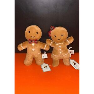 Jellycat Amuseables Jolly Gingerbread Fred and Ruby Plush Pair NWT Holiday Decor